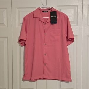 Kenneth Cole New York Pink Relaxed Fit Short Sleeve Textured Woven Shirt Size S